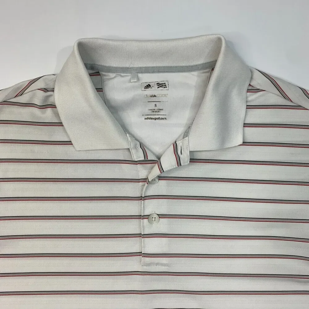 Adidas Golf Polo Shirt Mens S White Striped ClimaCool Lightweight Performance